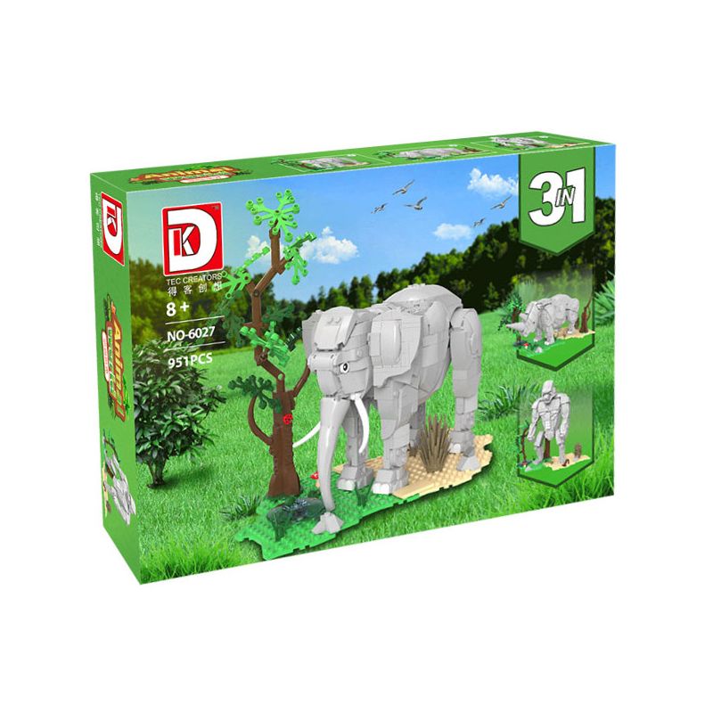 DK 6027 VOI TÊ GIÁC KHỈ ĐỘT bộ đồ chơi xếp lắp ráp ghép mô hình Creator ANIMAL WORLD 3IN1 ELEPHANT RHINOCEROS GORILLA Sáng Tạo 951 khối