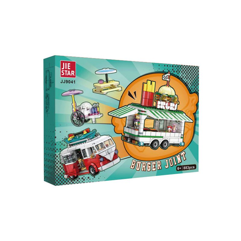 JIESTAR JJ9041 9041 XE BURGER CỔ ĐIỂN bộ đồ chơi xếp lắp ráp ghép mô hình City BURGER JOINT Thành Phố 883 khối