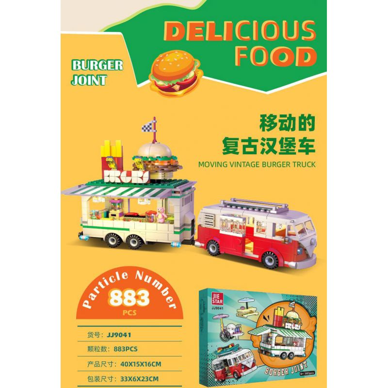 JIESTAR JJ9041 9041 XE BURGER CỔ ĐIỂN bộ đồ chơi xếp lắp ráp ghép mô hình City BURGER JOINT Thành Phố 883 khối
