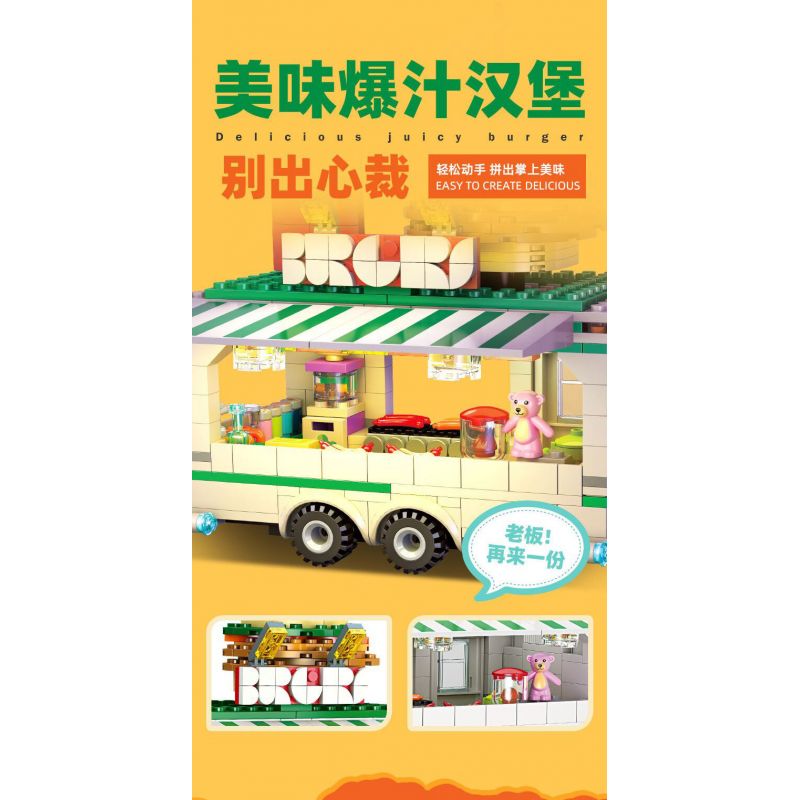 JIESTAR JJ9041 9041 XE BURGER CỔ ĐIỂN bộ đồ chơi xếp lắp ráp ghép mô hình City BURGER JOINT Thành Phố 883 khối