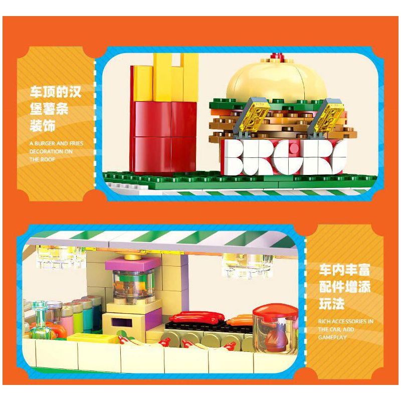 JIESTAR JJ9041 9041 XE BURGER CỔ ĐIỂN bộ đồ chơi xếp lắp ráp ghép mô hình City BURGER JOINT Thành Phố 883 khối