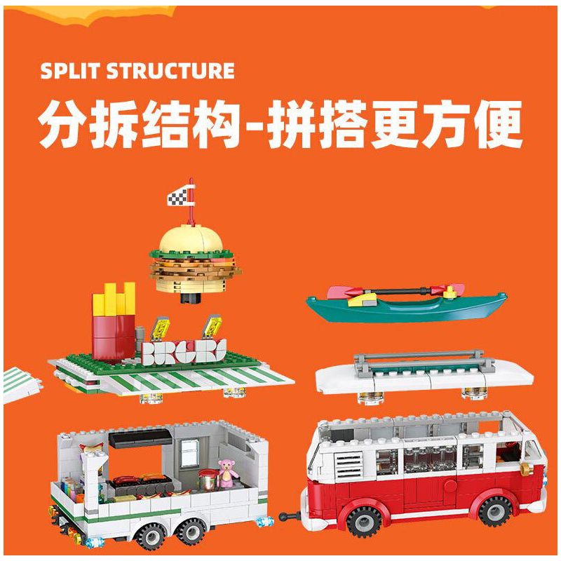 JIESTAR JJ9041 9041 XE BURGER CỔ ĐIỂN bộ đồ chơi xếp lắp ráp ghép mô hình City BURGER JOINT Thành Phố 883 khối
