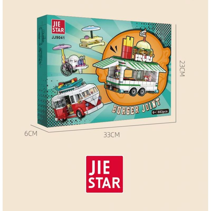 JIESTAR JJ9041 9041 XE BURGER CỔ ĐIỂN bộ đồ chơi xếp lắp ráp ghép mô hình City BURGER JOINT Thành Phố 883 khối