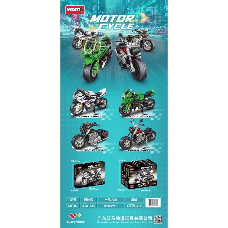 WOMA C0701 0701 XE MÁY 4 MẪU bộ đồ chơi xếp lắp ráp ghép mô hình Technic Kỹ Thuật Công Nghệ Cao Mô Hình Phương Tiện 891 khối