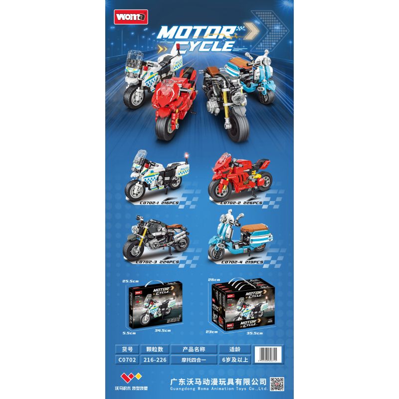 WOMA C0702 0702 XE MÁY 4 MẪU bộ đồ chơi xếp lắp ráp ghép mô hình Technic Kỹ Thuật Công Nghệ Cao Mô Hình Phương Tiện 885 khối