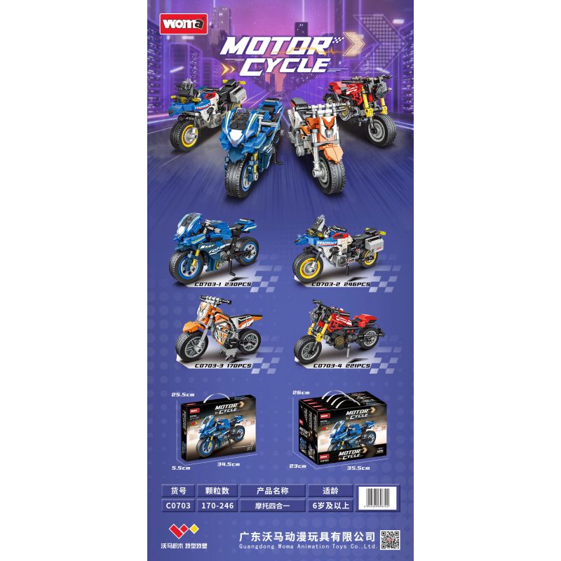 WOMA C0703 0703 XE MÁY 4 MẪU bộ đồ chơi xếp lắp ráp ghép mô hình Technic Kỹ Thuật Công Nghệ Cao Mô Hình Phương Tiện 867 khối