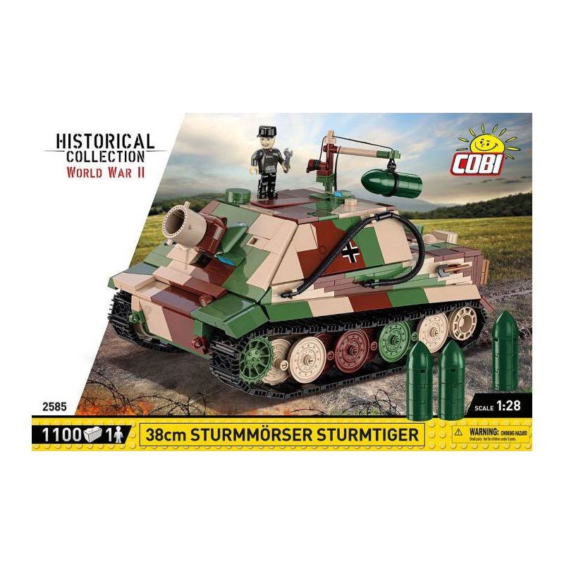 COBI 2585 XE TĂNG TẤN CÔNG SÚNG CỐI 38CM tỷ lệ 1:28 bộ đồ chơi xếp lắp ráp ghép mô hình Military Army 38 CM STURMMÖRSER STURMTIGER Quân Sự Bộ Đội 1100 khối