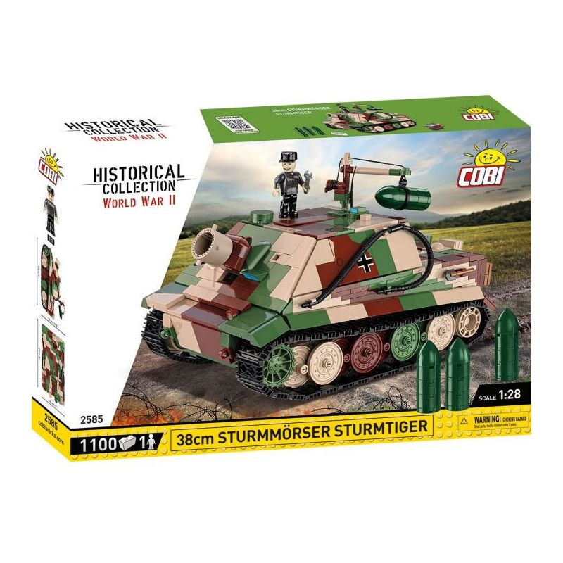 COBI 2585 XE TĂNG TẤN CÔNG SÚNG CỐI 38CM tỷ lệ 1:28 bộ đồ chơi xếp lắp ráp ghép mô hình Military Army 38 CM STURMMÖRSER STURMTIGER Quân Sự Bộ Đội 1100 khối