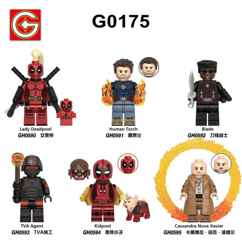 G BRAND G0175 0175 GH0590 0590 GH0591 0591 GH0592 0592 GH0593 0593 GH0594 0594 GH0595 0595 non Lego 6 NHÂN VẬT NHỎ CỦA DEADPOOL VÀ WOLVERINE bộ đồ chơi xếp lắp ráp ghép mô hình Super Heroes DEADPOOL & WOLVERINE Siêu Nhân Anh Hùng