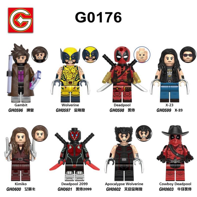 G CARD G0176 0176 GH0596 0596 GH0597 0597 GH0598 0598 GH0599 0599 GH0600 0600 GH0601 0601 GH0602 0602 GH0603 0603 8 NHÂN VẬT NHỎ CỦA DEADPOOL VÀ WOLVERINE bộ đồ chơi xếp lắp ráp ghép mô hình Super Heroes DEADPOOL & WOLVERINE Siêu Nhân Anh Hùng G CARD G0176 0176 GH0596 0596 GH0597 0597 GH0598 0598 GH0599 0599 GH0600 0600 GH0601 0601 GH0602 0602 GH0603 0603 8 NHÂN VẬT NHỎ CỦA DEADPOOL VÀ WOLVERINE bộ đồ chơi xếp lắp ráp ghép mô hình Super Heroes DEADPOOL & WOLVERINE Siêu Nhân Anh Hùng