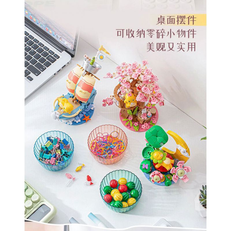 PLEYERID M38-P8050 P8050 8050 M38P8050 38-P8050 RỒNG SỮA QI DU HÀNH HỘP LƯU TRỮ PHONG CÁCH TRUNG QUỐC 3 KIỂU ÁNH TRĂNG TRÊN AO SEN THUẬN BUỒM XUÔI GIÓ HOA ĐÀO bộ đồ chơi xếp lắp ráp ghép mô hình