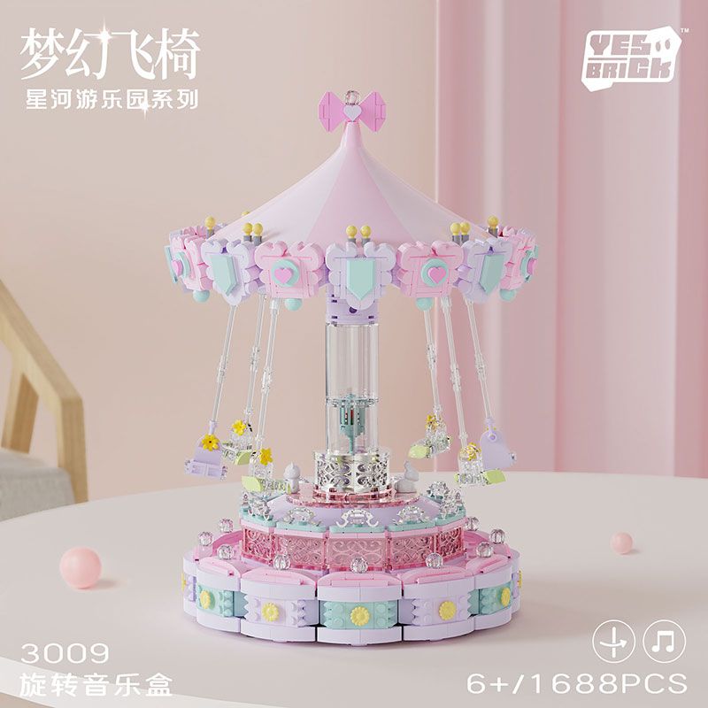 WEILE CREATION 3009 CÔNG VIÊN GIẢI TRÍ GALAXY HỘP NHẠC GHẾ BAY TƯỞNG TƯỢNG bộ đồ chơi xếp lắp ráp ghép mô hình 1688 khối