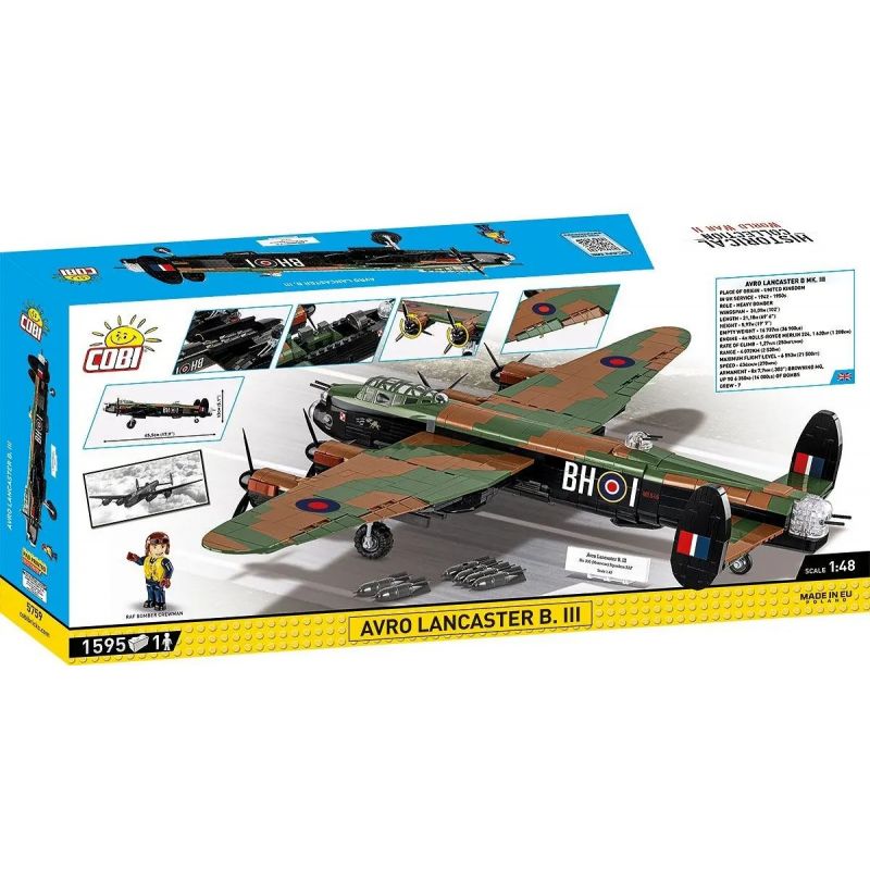 COBI 5759 5758 MÁY BAY NÉM BOM CHIẾN LƯỢC AVRO LANCASTER MK.III tỷ lệ 1:48 bộ đồ chơi xếp lắp ráp ghép mô hình Military Army AVRO LANCASTER B. III Quân Sự Bộ Đội 1595 khối