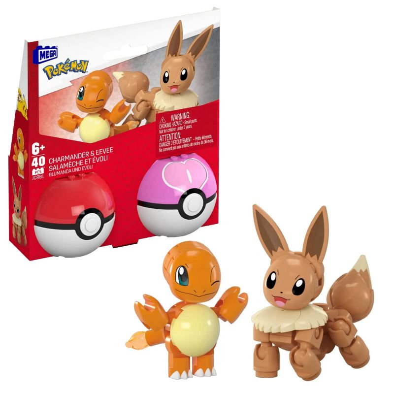 MEGA BLOKS JCR81 POKÉMON EEVEE VÀ CHARMANDER bộ đồ chơi xếp lắp ráp ghép mô hình Movie & Game POKÉMON CHARMANDER & EEVEE Phim Và Trò Chơi 40 khối