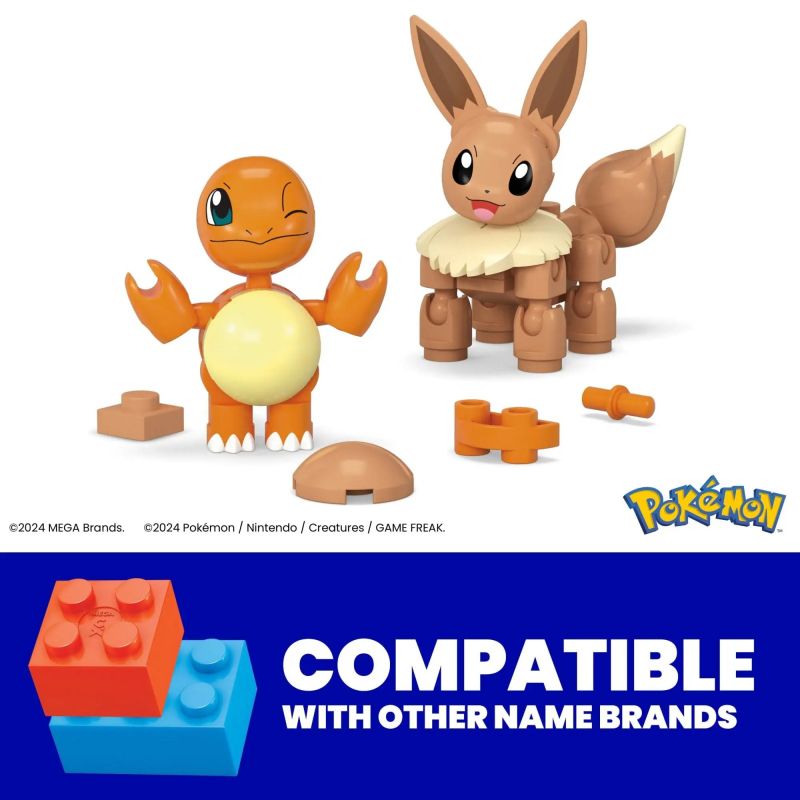 MEGA BLOKS JCR81 POKÉMON EEVEE VÀ CHARMANDER bộ đồ chơi xếp lắp ráp ghép mô hình Movie & Game POKÉMON CHARMANDER & EEVEE Phim Và Trò Chơi 40 khối