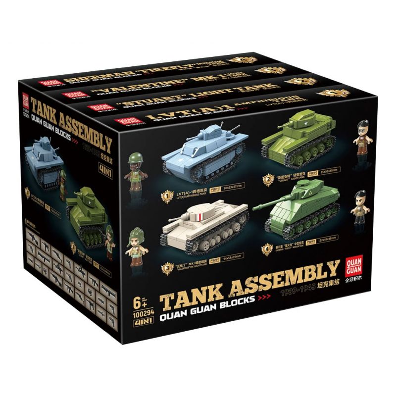 QuanGuan 100294 Quan Guan 100294 non Lego BỂ CHỨA RỘNG 4 bộ đồ chơi xếp lắp ráp ghép mô hình Military Army TANK ASSEMBLY Quân Sự Bộ Đội 879 khối