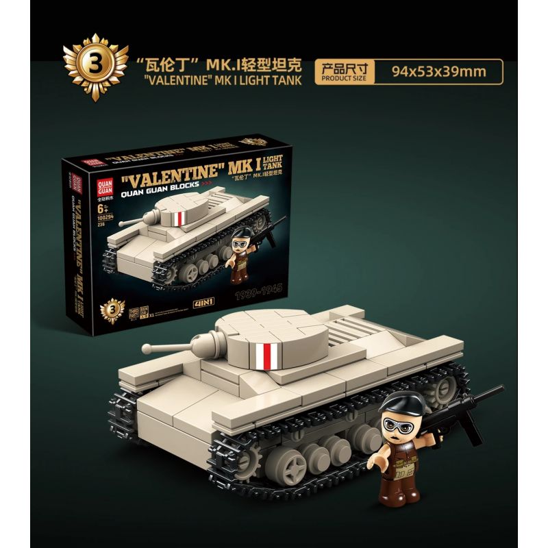 QuanGuan 100294 Quan Guan 100294 BỂ CHỨA RỘNG 4 bộ đồ chơi xếp lắp ráp ghép mô hình Military Army TANK ASSEMBLY Quân Sự Bộ Đội 879 khối