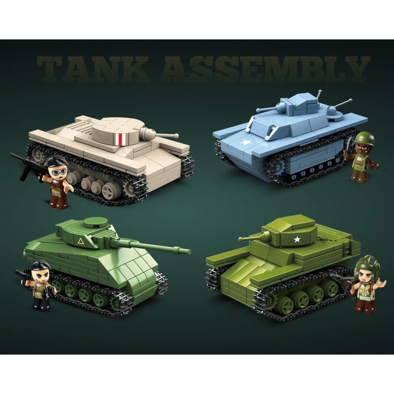 QuanGuan 100294 Quan Guan 100294 BỂ CHỨA RỘNG 4 bộ đồ chơi xếp lắp ráp ghép mô hình Military Army TANK ASSEMBLY Quân Sự Bộ Đội 879 khối