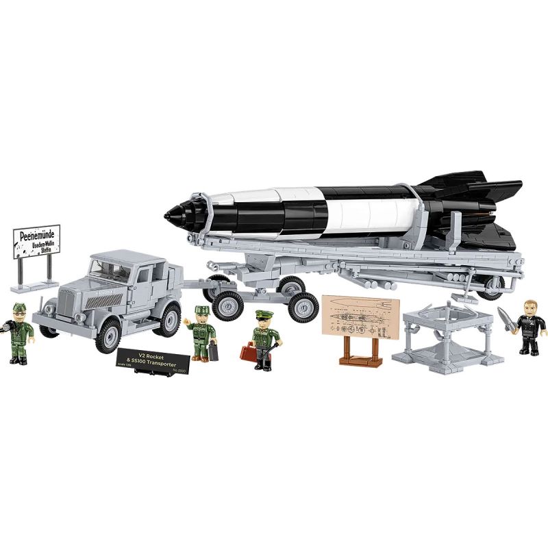 COBI 3119 non Lego TÊN LỬA V2 VÀ PHƯƠNG TIỆN VẬN CHUYỂN JAGUAR SS 100 tỷ lệ 1:35 bộ đồ chơi xếp lắp ráp ghép mô hình Military Army V2 ROCKET & SS100 TRANSPORTER - LIMITED EDITION Quân Sự Bộ Đội 1525 khối