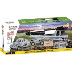 COBI 3119 TÊN LỬA V2 VÀ PHƯƠNG TIỆN VẬN CHUYỂN JAGUAR SS 100 tỷ lệ 1:35 bộ đồ chơi xếp lắp ráp ghép mô hình Military Army V2 ROCKET & SS100 TRANSPORTER - LIMITED EDITION Quân Sự Bộ Đội 1525 khối