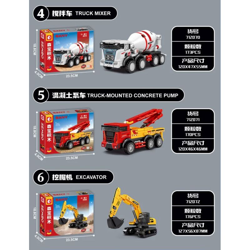 SEMBO 712067 712068 712069 712070 712071 712072 SANY HEAVY INDUSTRY 6 TỔ HỢP ROBOT KỸ THUẬT bộ đồ chơi xếp lắp ráp ghép mô hình City Thành Phố 1036 khối