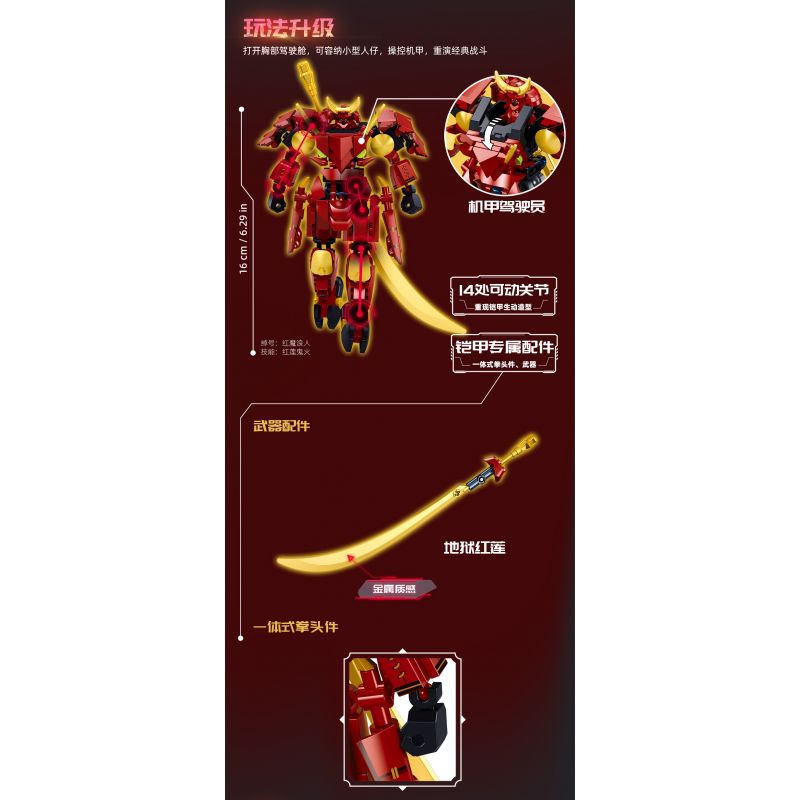 SLUBAN M38-B1311 B1311 1311 M38B1311 38-B1311 BẬC THẦY CƠ KHÍ CHIẾN BINH MA THIẾT GIÁP HOA SEN ĐỎ CÓ NGƯỜI LÁI MECHA bộ đồ chơi xếp lắp ráp ghép mô hình 236 khối