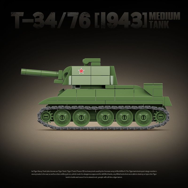 QuanGuan 100297 Quan Guan 100297 XE TĂNG HẠNG TRUNG T34/76 1943 CỦA LIÊN XÔ bộ đồ chơi xếp lắp ráp ghép mô hình Military Army T34/76[1943] MEDIUM TANK Quân Sự Bộ Đội 415 khối