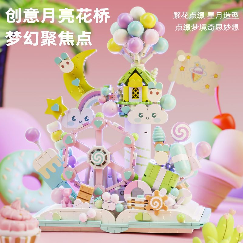 BEAUTY AND 13065 NGÔI NHÀ KẸO TRÁNG MIỆNG VÒNG ĐU QUAY XOAY bộ đồ chơi xếp lắp ráp ghép mô hình Arts & Crafts 1188 khối