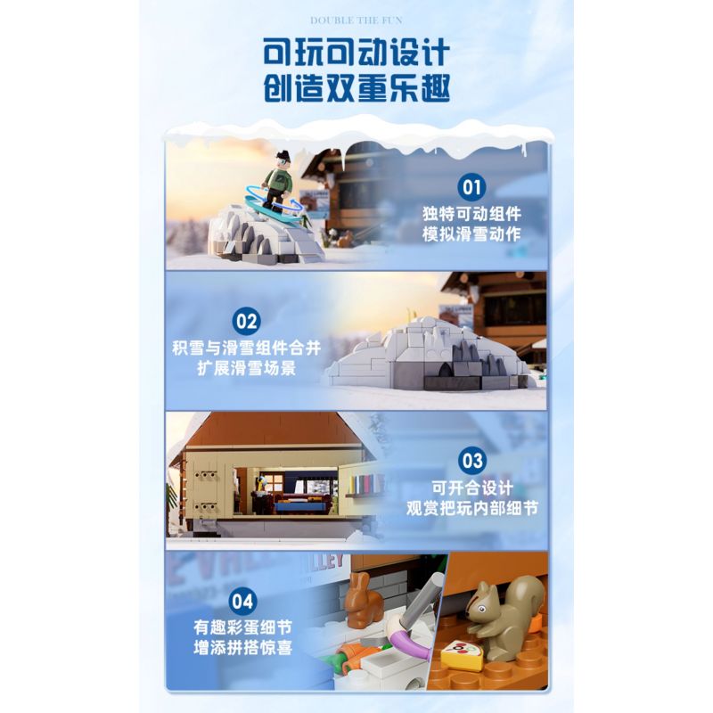 LUMIBRICKS FUNWHOLE F9041 9041 NGÔI NHÀ CỔ ĐIỂN CABIN TRƯỢT TUYẾT bộ đồ chơi xếp lắp ráp ghép mô hình Creator Sáng Tạo 2187 khối