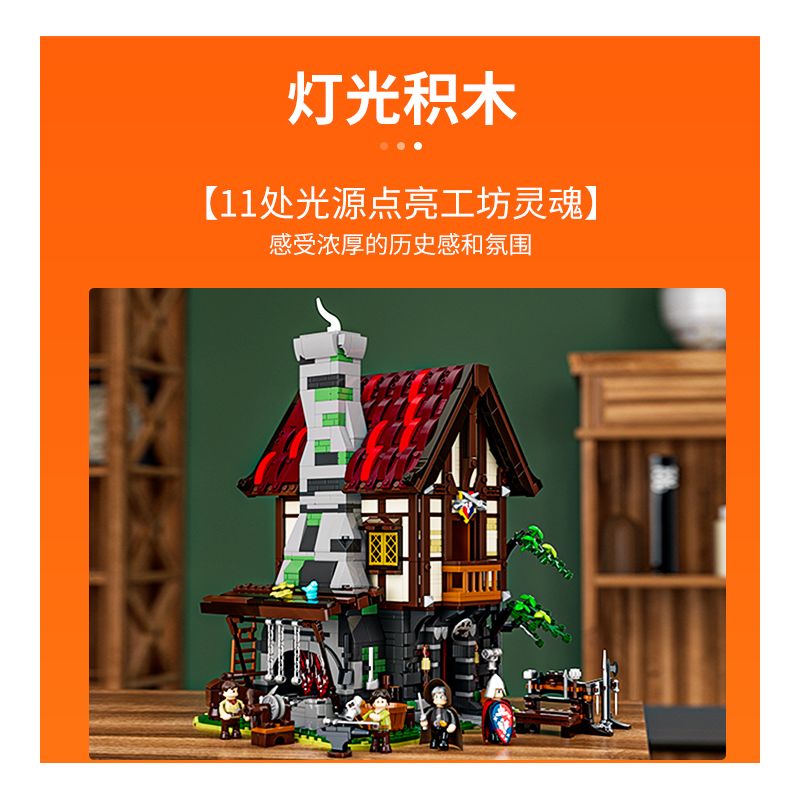 LUMIBRICKS FUNWHOLE F9040 9040 THỜI TRUNG CỔ LÒ RÈN bộ đồ chơi xếp lắp ráp ghép mô hình Medieval Castle Chiến Tranh Trung Cổ 1595 khối