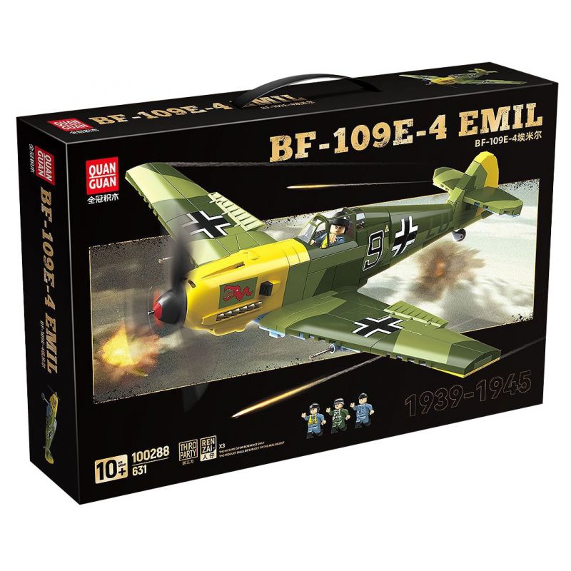 QuanGuan 100288 Quan Guan 100288 non Lego TIÊM KÍCH BF-109E-4 EMIL CỦA ĐỨC bộ đồ chơi xếp lắp ráp ghép mô hình Military Army MESSERSCHMITT BF-109 E-4 EMIL Quân Sự Bộ Đội 631 khối