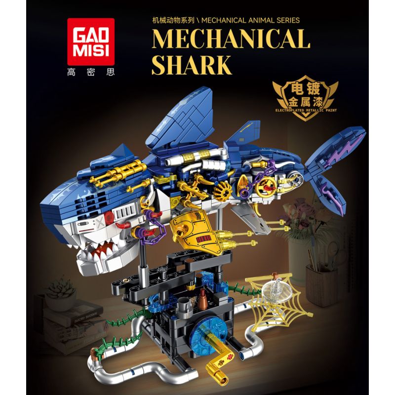 GAOMISI T2105 2105 ĐỘNG VẬT CƠ KHÍ CÁ MẬP CYBORG bộ đồ chơi xếp lắp ráp ghép mô hình MECHANICAL SHARK 734 khối