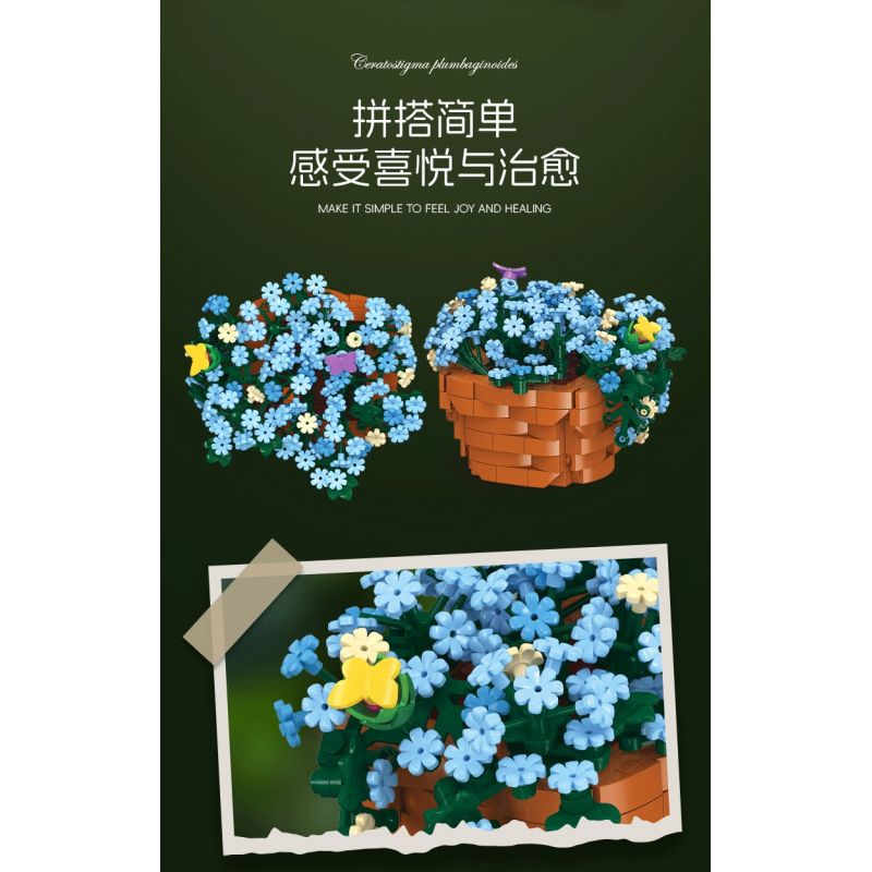 JIESTAR JJ9131 9131 CHẬU CÂY BÔNG TUYẾT XANH bộ đồ chơi xếp lắp ráp ghép mô hình Creator CERATOSTIGMA PLUMBAGINOIDES Sáng Tạo 365 khối
