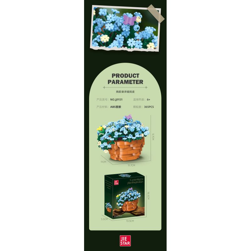 JIESTAR JJ9131 9131 CHẬU CÂY BÔNG TUYẾT XANH bộ đồ chơi xếp lắp ráp ghép mô hình Creator CERATOSTIGMA PLUMBAGINOIDES Sáng Tạo 365 khối