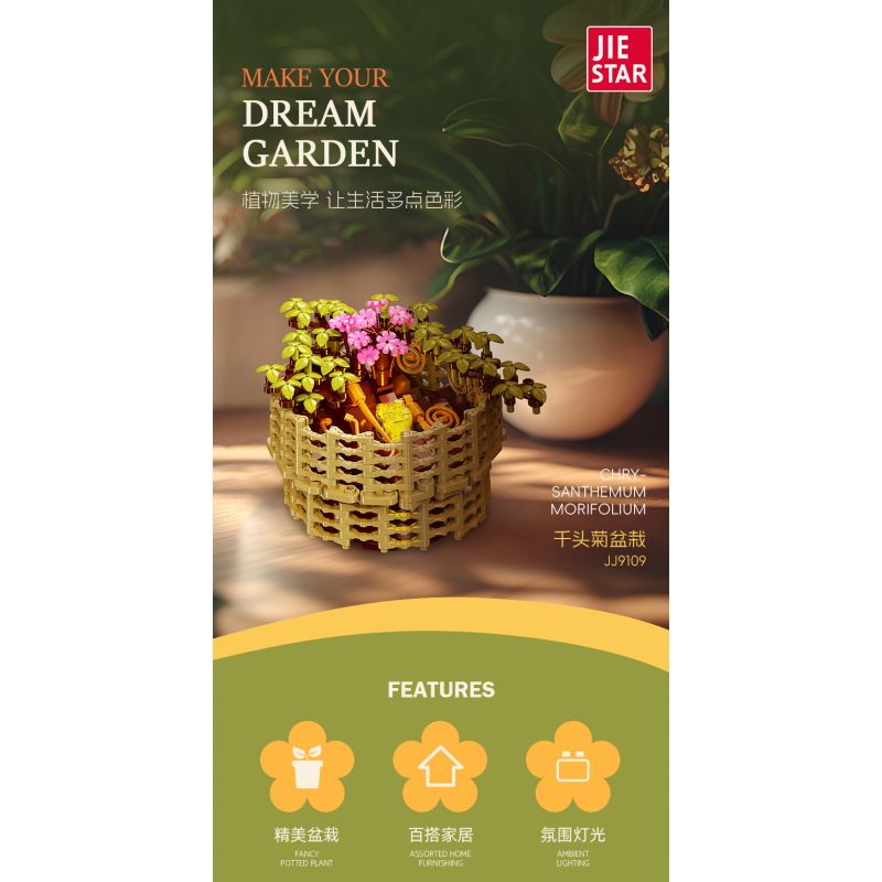 JIESTAR JJ9109 9109 CHẬU HOA CÚC NGÀN bộ đồ chơi xếp lắp ráp ghép mô hình Creator CHRYSANTHEMUM MOLIFOLIUM Sáng Tạo 353 khối