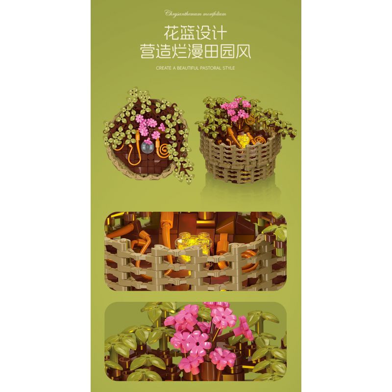 JIESTAR JJ9109 9109 CHẬU HOA CÚC NGÀN bộ đồ chơi xếp lắp ráp ghép mô hình Creator CHRYSANTHEMUM MOLIFOLIUM Sáng Tạo 353 khối