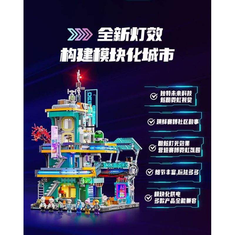 LUMIBRICKS FUNWHOLE F9042 9042 THÀNH PHỐ CYBERPUNK NEON TÒA NHÀ CHUNG CƯ OASIS bộ đồ chơi xếp lắp ráp ghép mô hình Creator Sáng Tạo 2507 khối