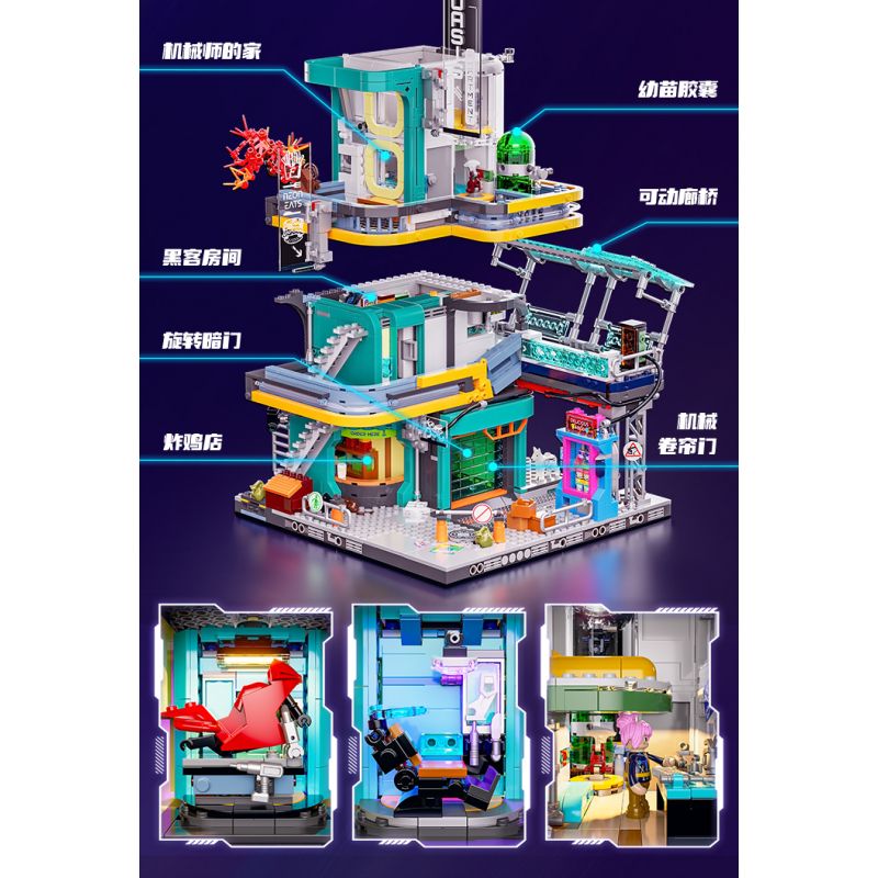 LUMIBRICKS FUNWHOLE F9042 9042 THÀNH PHỐ CYBERPUNK NEON TÒA NHÀ CHUNG CƯ OASIS bộ đồ chơi xếp lắp ráp ghép mô hình Creator Sáng Tạo 2507 khối