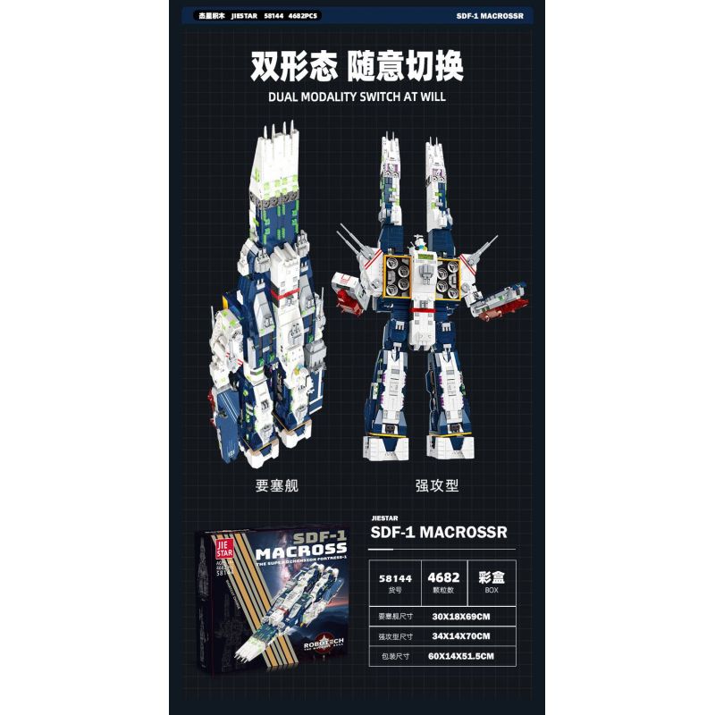JIESTAR 58144 CHIẾN TRANH GIỮA CÁC VÌ SAO MACROSS SDF-1 bộ đồ chơi xếp lắp ráp ghép mô hình Movie & Game SDF-1 MACROSS Phim Và Trò Chơi 4682 khối