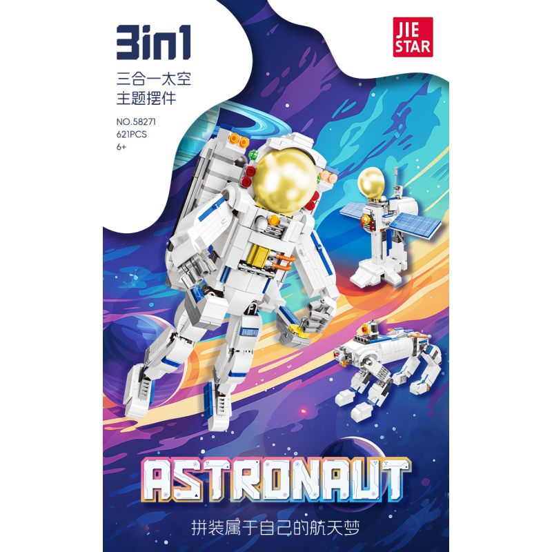 JIESTAR 58271 ĐỒ TRANG TRÍ THEO CHỦ ĐỀ KHÔNG GIAN 3 TRONG 1 CỦA PHI HÀNH bộ đồ chơi xếp lắp ráp ghép mô hình Creator ASTRONAUT Sáng Tạo 621 khối