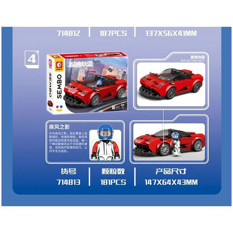 SEMBO 714812 LIÊN MINH JISU 714812 bộ đồ chơi xếp lắp ráp ghép mô hình Speed Champions Racing Cars Đua Xe Công Thức 187 khối