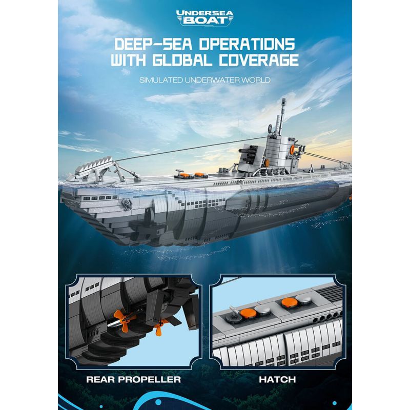 REOBRIX 33050 THUYỀN CHỮ bộ đồ chơi xếp lắp ráp ghép mô hình Military Army UNDERSEA BOAT NEXT-GENERATION STRATEGIC U-TYPE SUBMARINE Quân Sự Bộ Đội 3987 khối