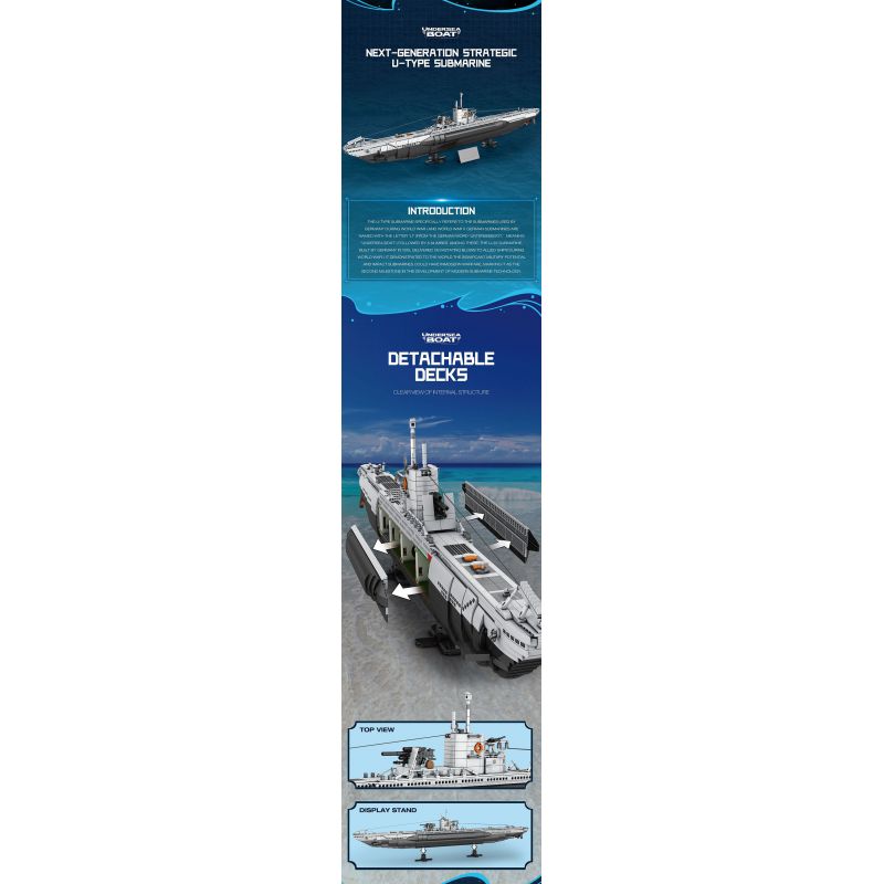 REOBRIX 33050 THUYỀN CHỮ bộ đồ chơi xếp lắp ráp ghép mô hình Military Army UNDERSEA BOAT NEXT-GENERATION STRATEGIC U-TYPE SUBMARINE Quân Sự Bộ Đội 3987 khối