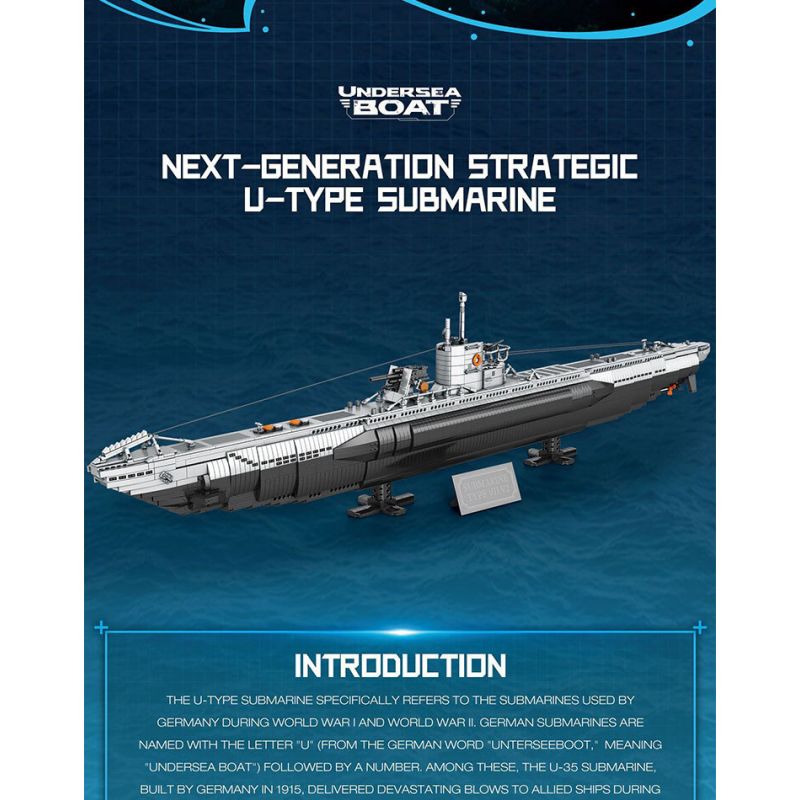 REOBRIX 33050 THUYỀN CHỮ bộ đồ chơi xếp lắp ráp ghép mô hình Military Army UNDERSEA BOAT NEXT-GENERATION STRATEGIC U-TYPE SUBMARINE Quân Sự Bộ Đội 3987 khối