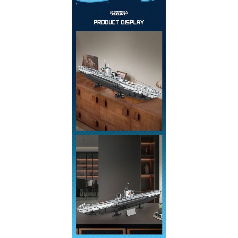 REOBRIX 33050 THUYỀN CHỮ bộ đồ chơi xếp lắp ráp ghép mô hình Military Army UNDERSEA BOAT NEXT-GENERATION STRATEGIC U-TYPE SUBMARINE Quân Sự Bộ Đội 3987 khối