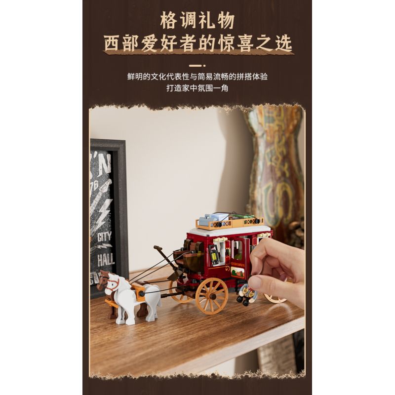 LUMIBRICKS FUNWHOLE F9052 9052 XE NGỰA HƯỚNG TÂY bộ đồ chơi xếp lắp ráp ghép mô hình Western WESTERN STAGECOACH Trung Cổ 293 khối