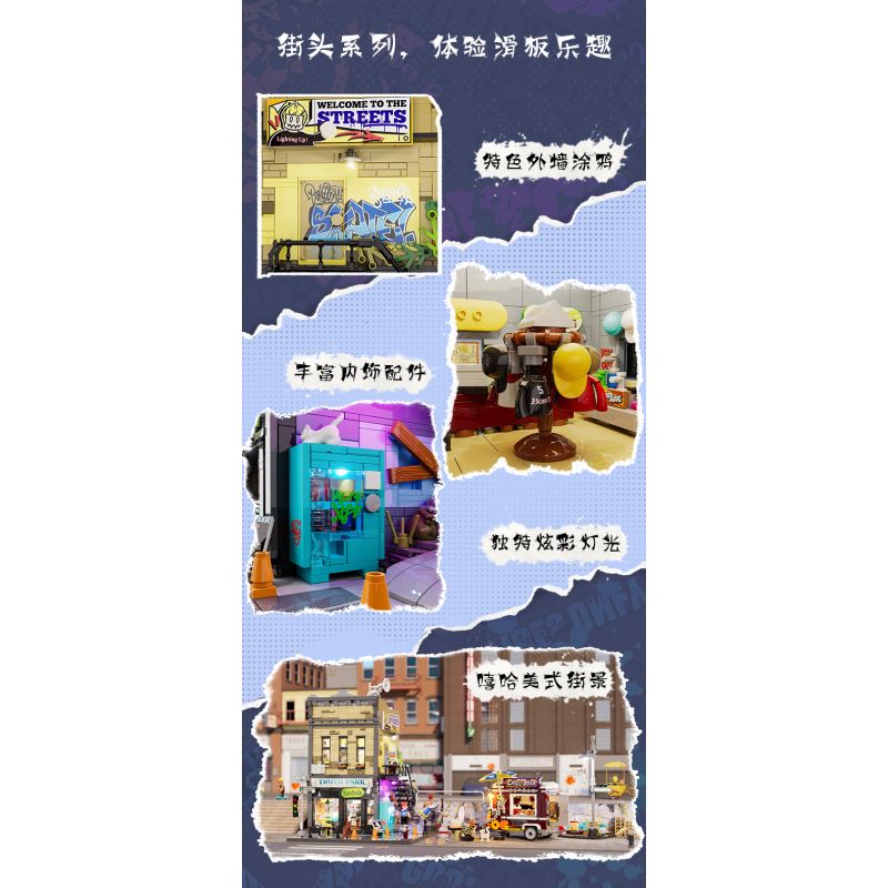 LUMIBRICKS FUNWHOLE F9051 9051 PHỐ MỸ CỬA HÀNG VÁN TRƯỢT bộ đồ chơi xếp lắp ráp ghép mô hình Creator Sáng Tạo