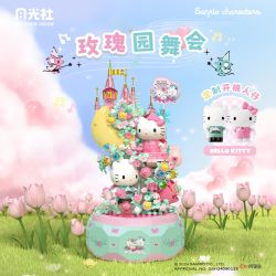 GEKKOSHA 803301 HỘP NHẠC TÌNH YÊU ÁNH TRĂNG CỦA GIA ĐÌNH SANRIO VƯỜN HỒNG KHIÊU VŨ HELLO KITTY bộ đồ chơi xếp lắp ráp ghép mô hình SANRIO CHARACTERS