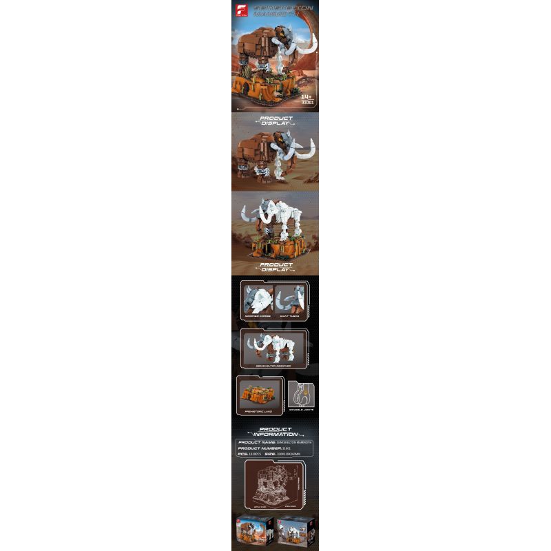 FREE TRIBE 31001 VOI MA MÚT bộ đồ chơi xếp lắp ráp ghép mô hình SEMISKELTON MAMMOTH 1310 khối