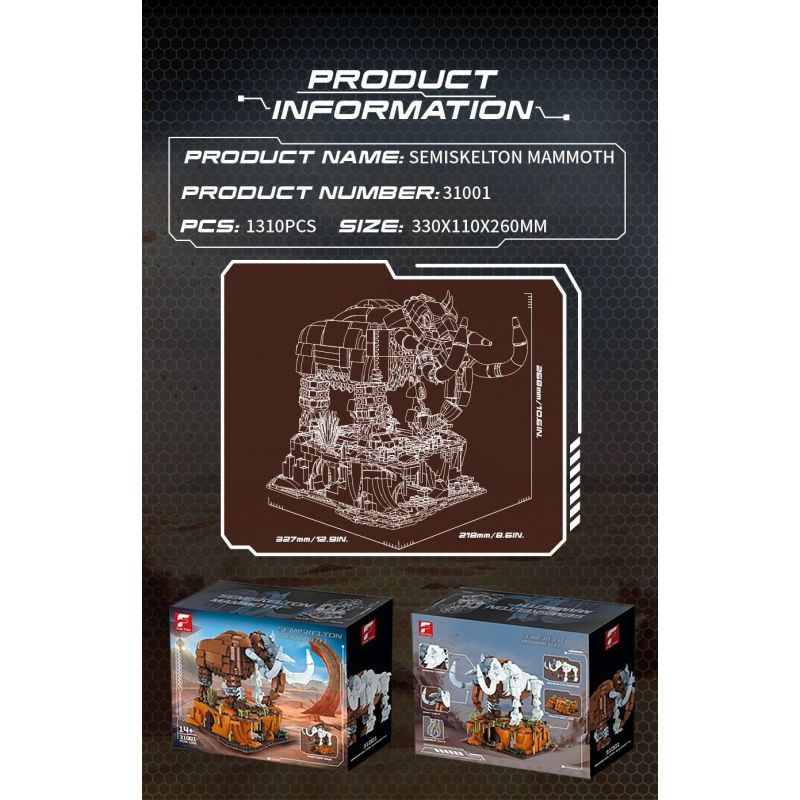 FREE TRIBE 31001 VOI MA MÚT bộ đồ chơi xếp lắp ráp ghép mô hình SEMISKELTON MAMMOTH 1310 khối